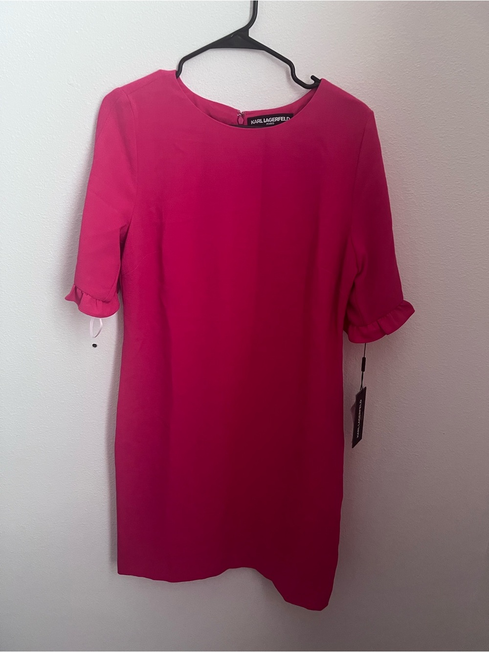 Karl Lagerfeld Vibrant Pink Ruffle-Sleeve Mini Dress